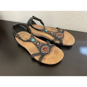 Minnetonka Womens Beaded Boho sandals Black Tribal Gladiator 8 Leather‎ Shoes